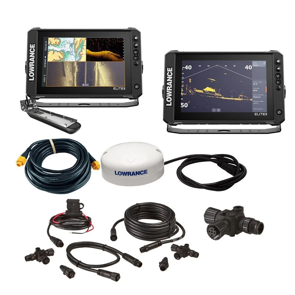 Lowrance Elite FS 10 BOAT in A BOX w/Active Imaging 3-in-1 – 2 Displays, TD, GPS Antenna, Starter Kit, 25 Ethernet Cable