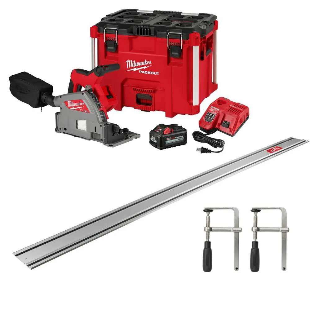 Milwaukee M18 FUEL 6 1/2 Plunge Track Saw Kit 106inch Guide Rail with Clamps Bundle