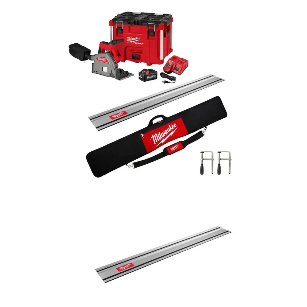 Milwaukee M18 6-1/2 Inch Plunge Track Saw Kit with 2 Rail, Clamps and Bag Bundle
