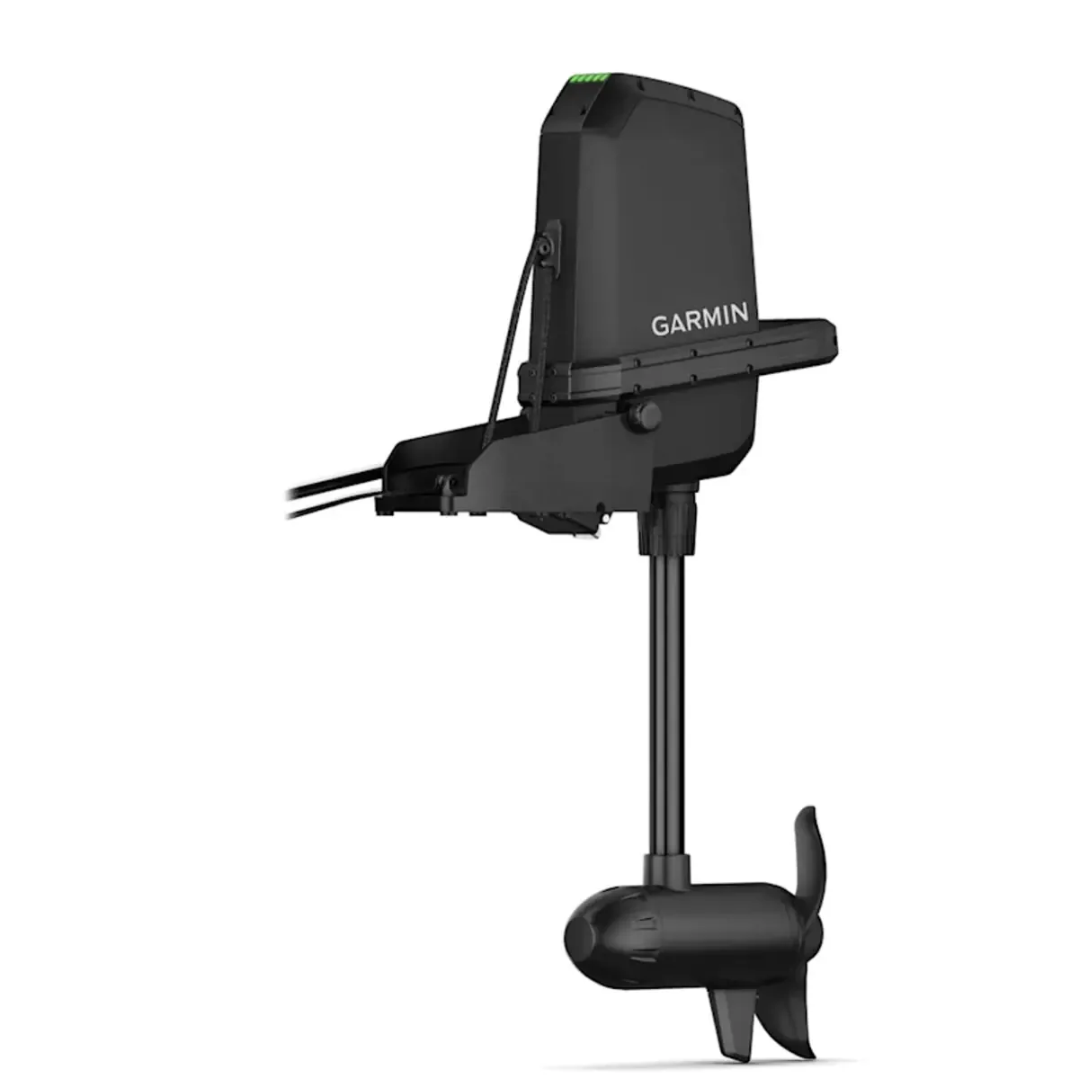 Black kayak trolling motor with wireless remote and stern mount