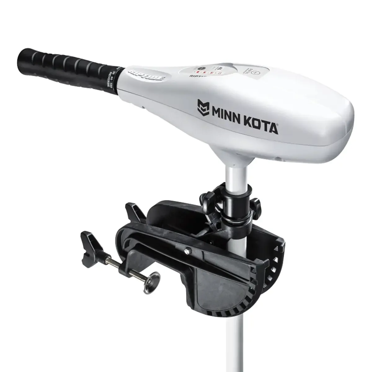 Saltwater transom-mount trolling motor with hand tiller control