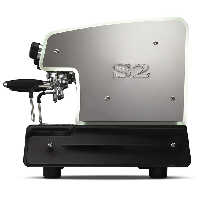 Close-up of the volumetric dosing buttons on one of the La Spaziale S2 EK Two Group Commercial group heads