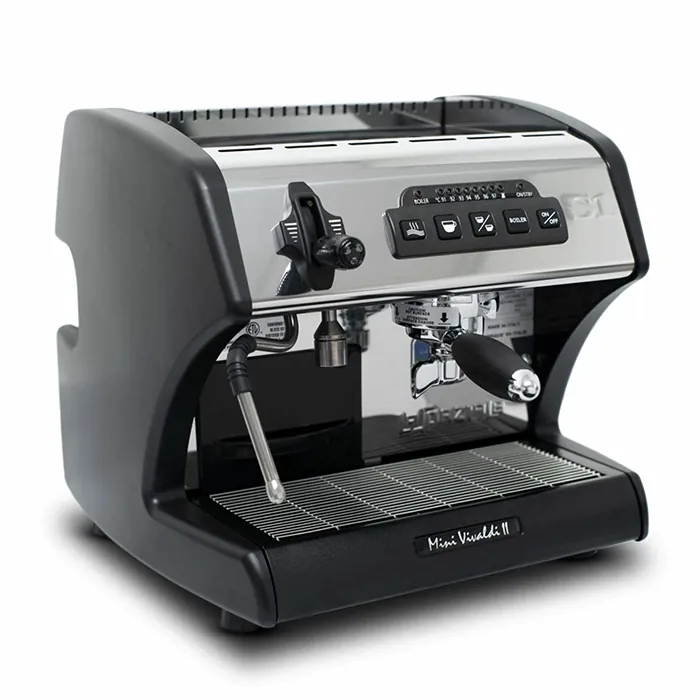 Close-up of the La Spaziale Mini Vivaldi II saturated group head, emphasizing its robust design