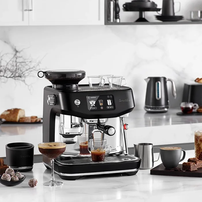 A visual representation of the Barista Guidance feature on the Breville Oracle Jet Black screen, showing grind adjustment recommendations