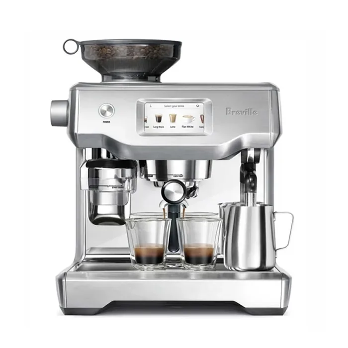 A sleek, Breville Oracle Touch Stainless on a countertop, highlighting its touchscreen display