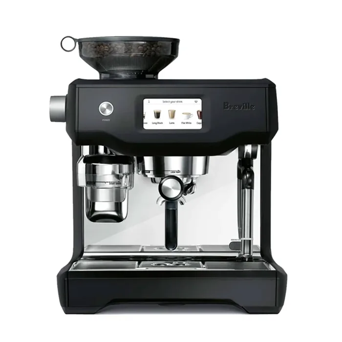 A sleek, Breville Oracle Touch Black on a countertop, highlighting its touchscreen display