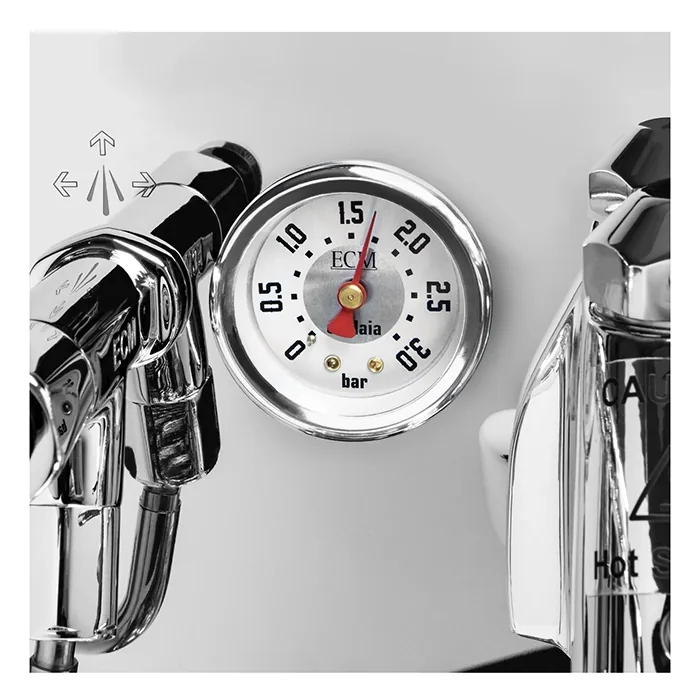 A detailed shot of the E61 group head on the Espresso Machine ECM Synchronika II, highlighting the new cartridge heaters