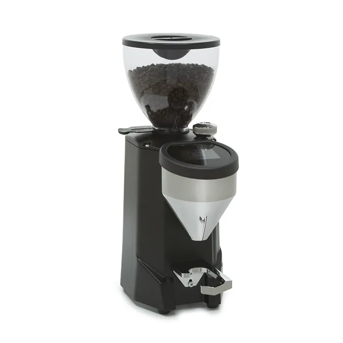 A sleek, Rocket Espresso Macinatore FAUSTO Black, showcasing its modern design and prominent hopper