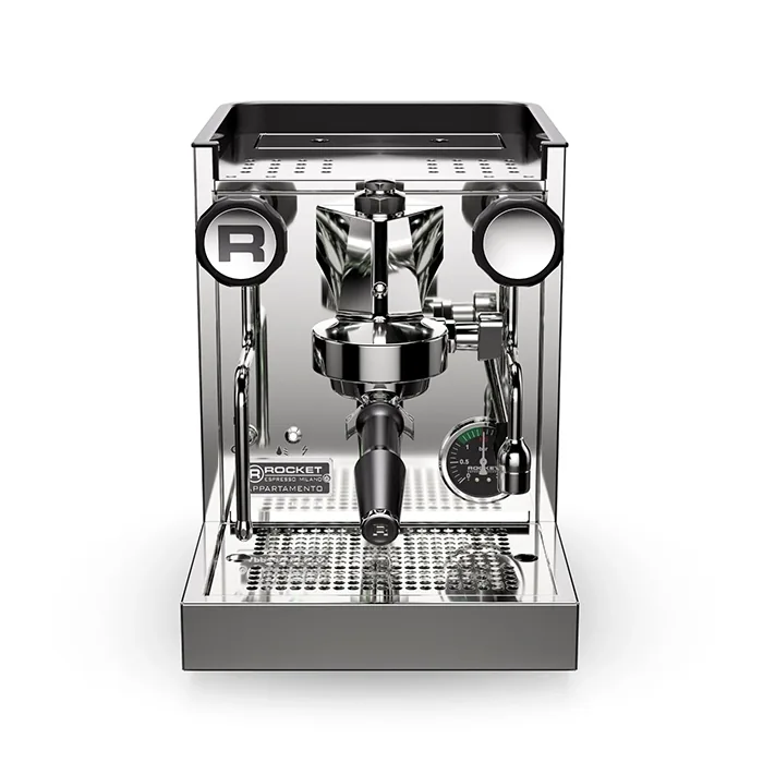 Close-up of the red LED indicator light on the Rocket Espresso Appartamento TCA Ruby, showing temperature setting flashes