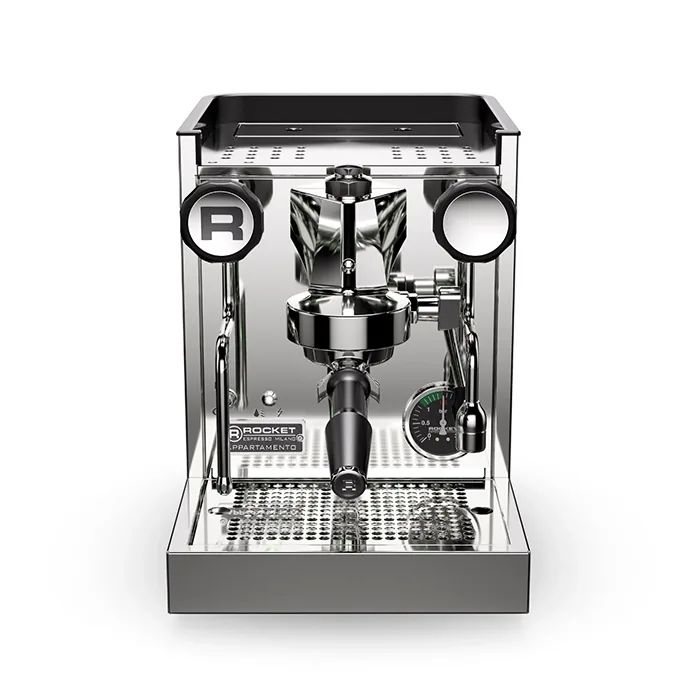 Close-up of the red LED indicator light on the Rocket Espresso Appartamento TCA Gold, showing temperature setting flashes