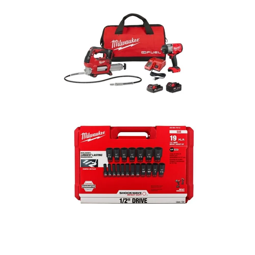 NEW Milwaukee M18 FUEL 1/2 Inch High Torque Impact Wrench Combo Kit, 19-Piece Socket Set Bundle