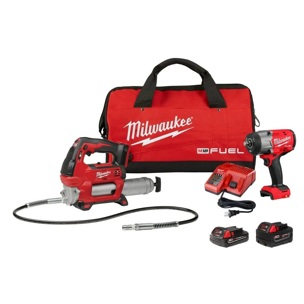 NEW Milwaukee M18 FUEL 1/2in HighTorque Impact Wrench & Grease Gun Combo Kit