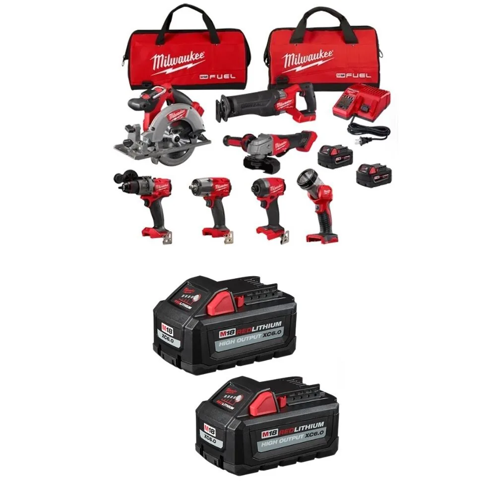 NEW Milwaukee M18 7-Tool Combo Kit, (2) High Output XC6.0 Battery Pack Bundle