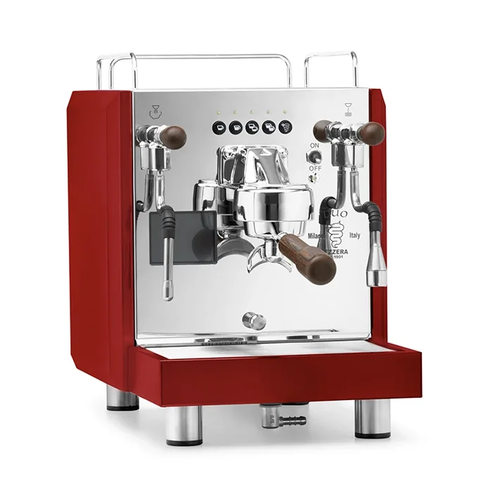 A Bezzera DUO DE espresso machine Red, showcasing its modern design and touchscreen display