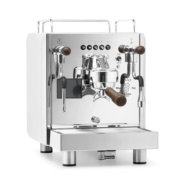 A Bezzera DUO DE espresso machine Stainless, showcasing its modern design and touchscreen display