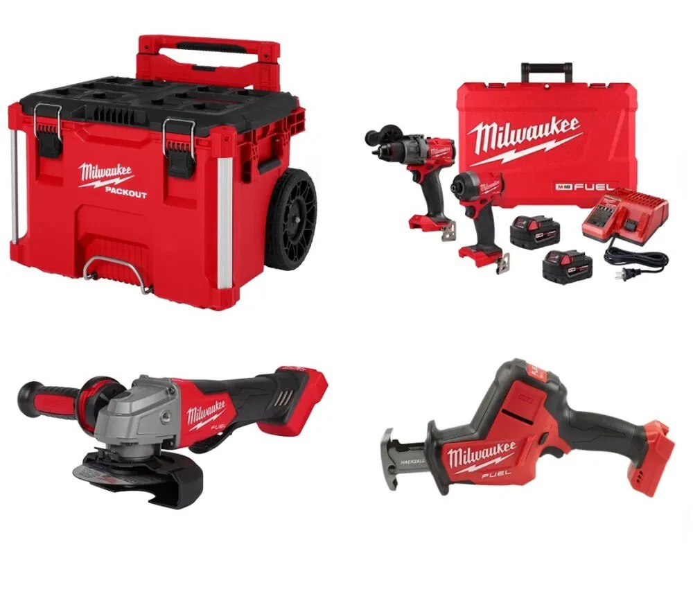 NEW Milwaukee Packout Rolling Tool Box, 2-Tool Kit, Grinder, Hackzall Bundle