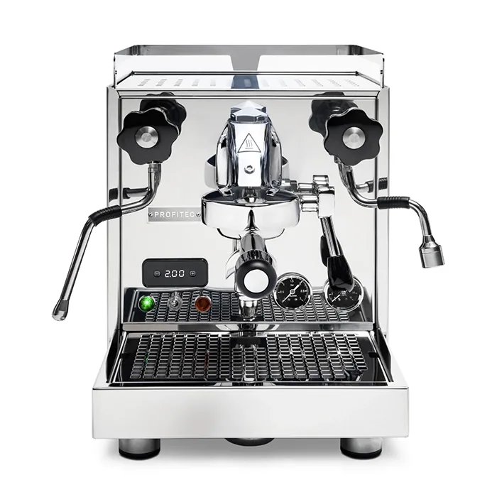 A sleek, polished stainless steel Profitec Pro 500 PID Espresso Machine, showcasing its visible PID display and E61 group head