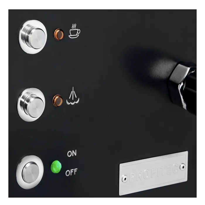 A detailed view of the redesigned, BPA-free plastic drip tray of the Profitec GO Espresso Machine Black, emphasizing its increased capacity and cutouts