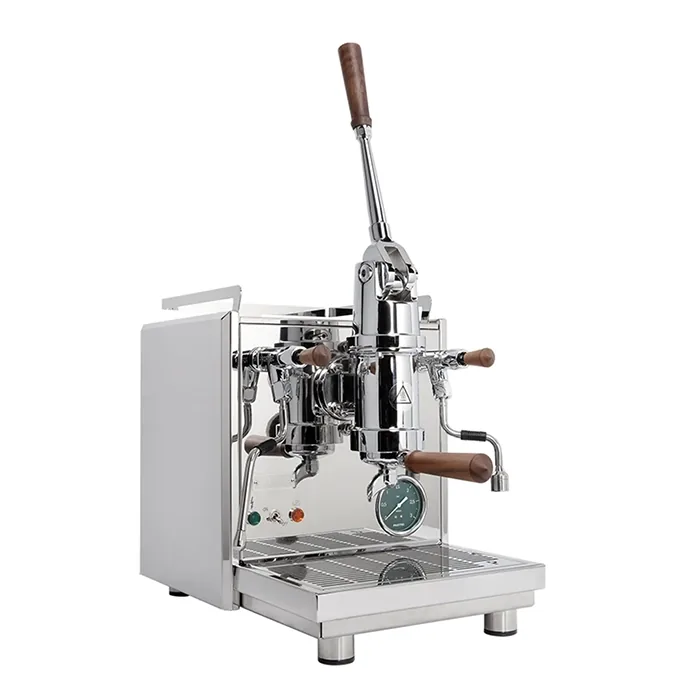 A majestic Profitec Pro 800 Lever Espresso Machine in polished stainless steel, highlighting its prominent lever and classic design
