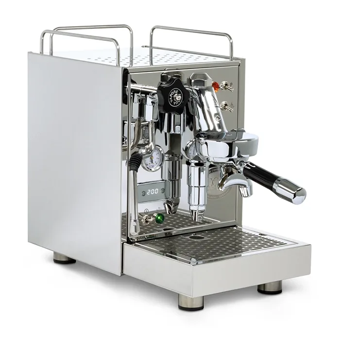 A sleek, polished stainless steel ECM Classika PID espresso machine, highlighting its compact size and E61 group
