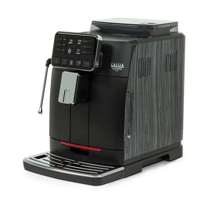 A detailed shot of the Gaggia Cadorna Barista Plus Black commercial-style steam wand frothing milk