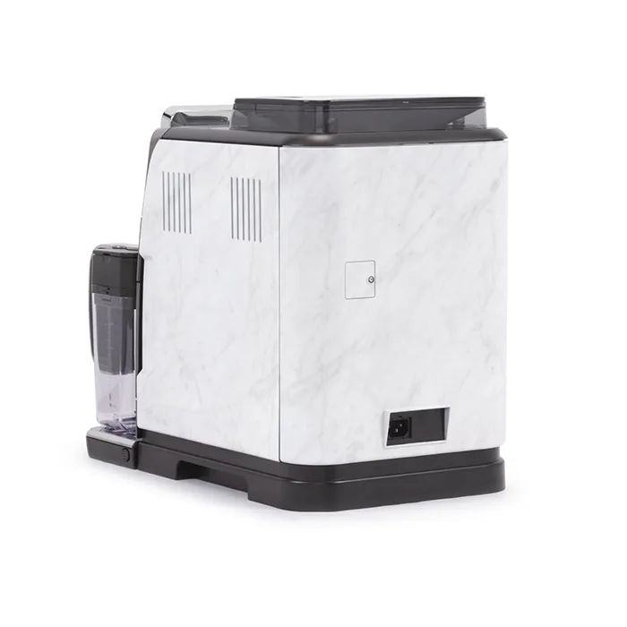 The Gaggia Cadorna Prestige White with hydro-dipped panels, showcasing its full-color TFT display and integrated milk carafe