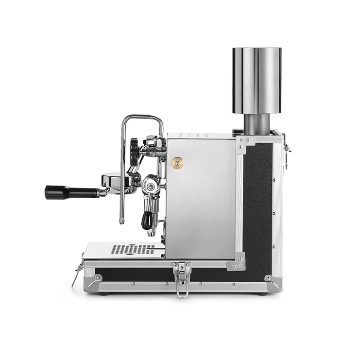 The Rocket Espresso Porta Via espresso machine set up on a countertop, ready for brewing
