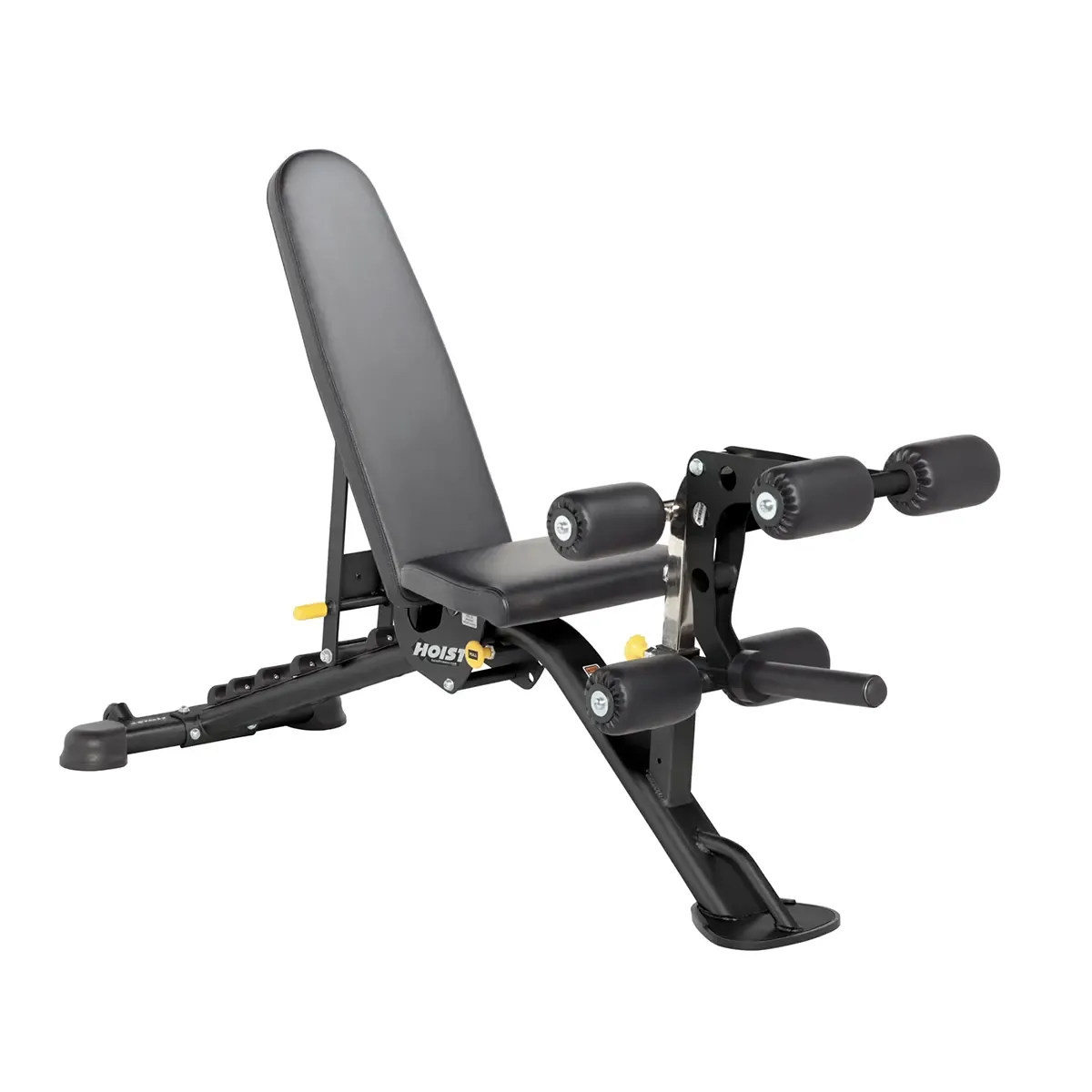 Hoist bench with 7 back pad positions and foot pegs