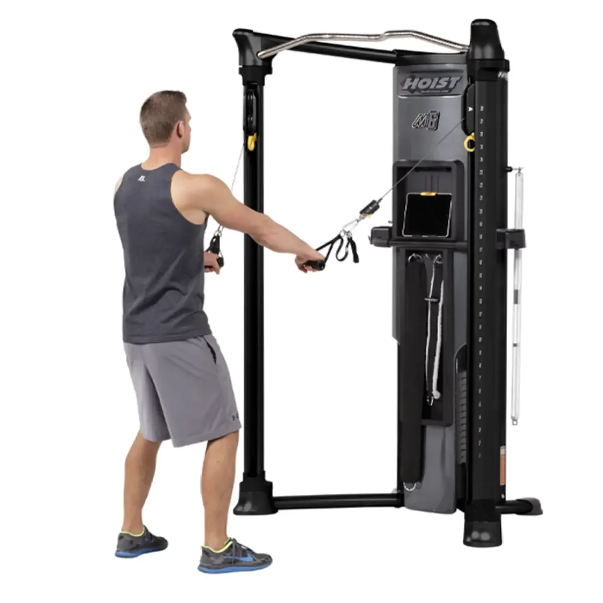 Hoist Mi6 home pulley gym with adjustable columns and accessory rack