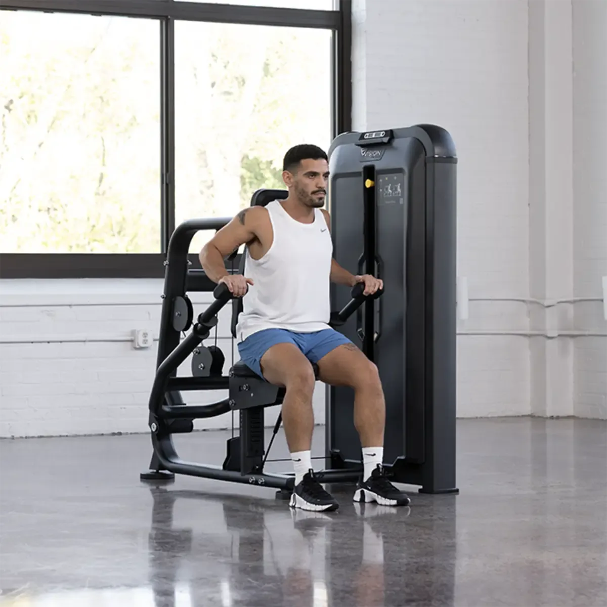 Vision Keystone Selectorized triceps press station with gas-assisted seat adjustment