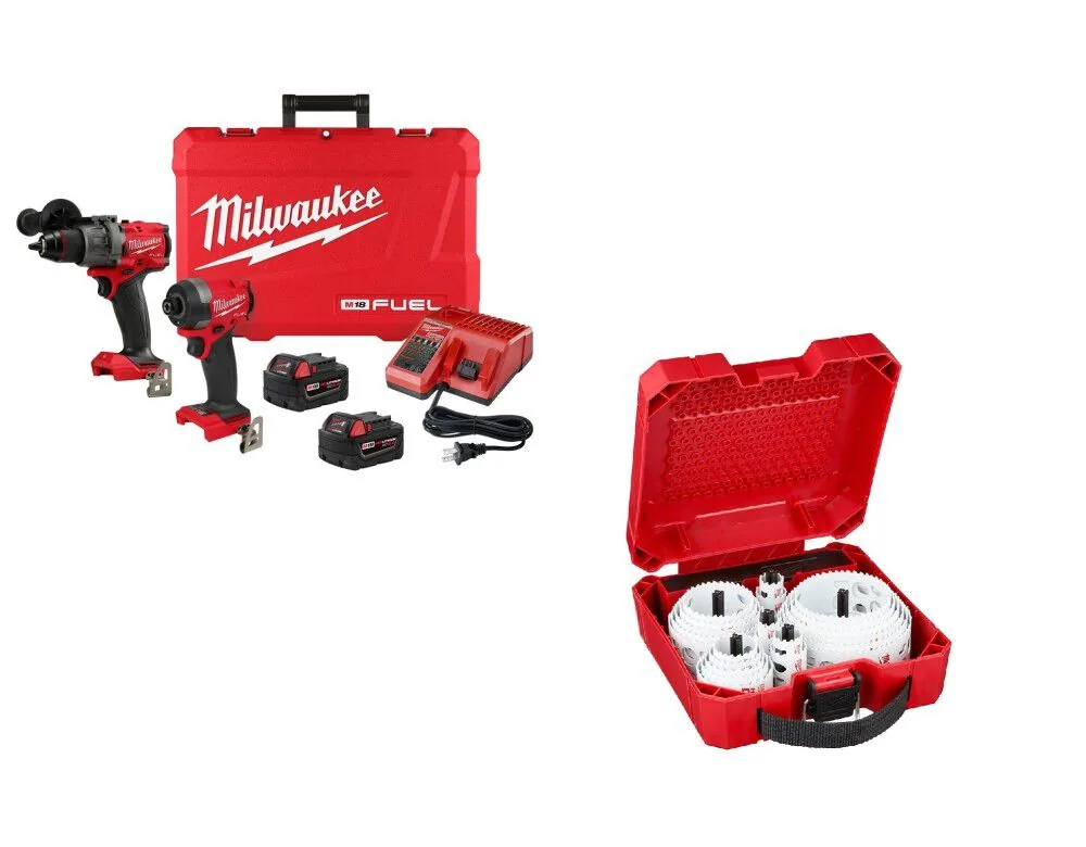 Milwaukee M18 FUEL 2-Tool Combo Kit with 28 Piece HOLE DOZER General-Purpose Hole Saw Set Bundle