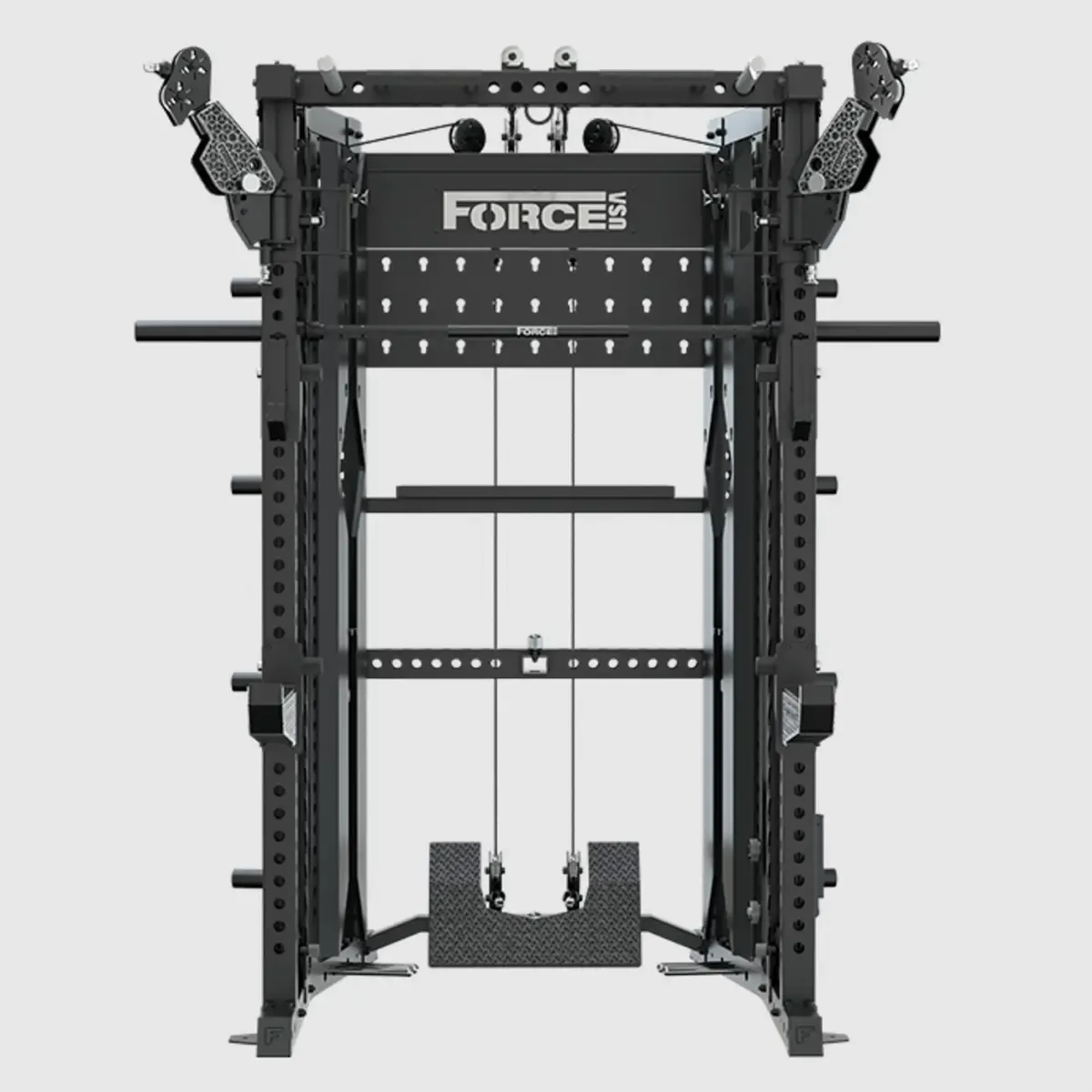 Force USA All-in-one strength trainer with 3x3 uprights, Smith bar, and freestyle pulley arms