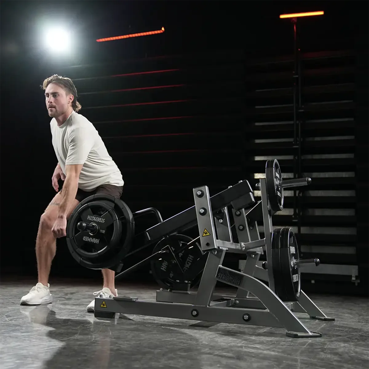 Hammer Strength Plate-loaded squat and high pull machine with XL ergonomic handles