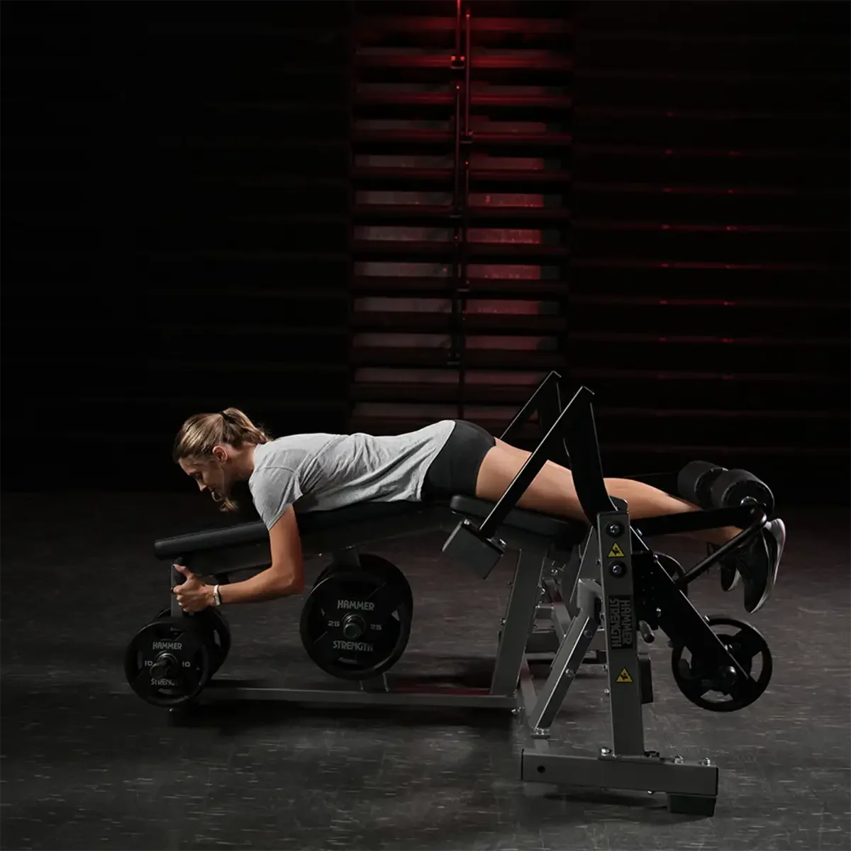 Hammer Strength iso-lateral hamstring machine with separate weight horns