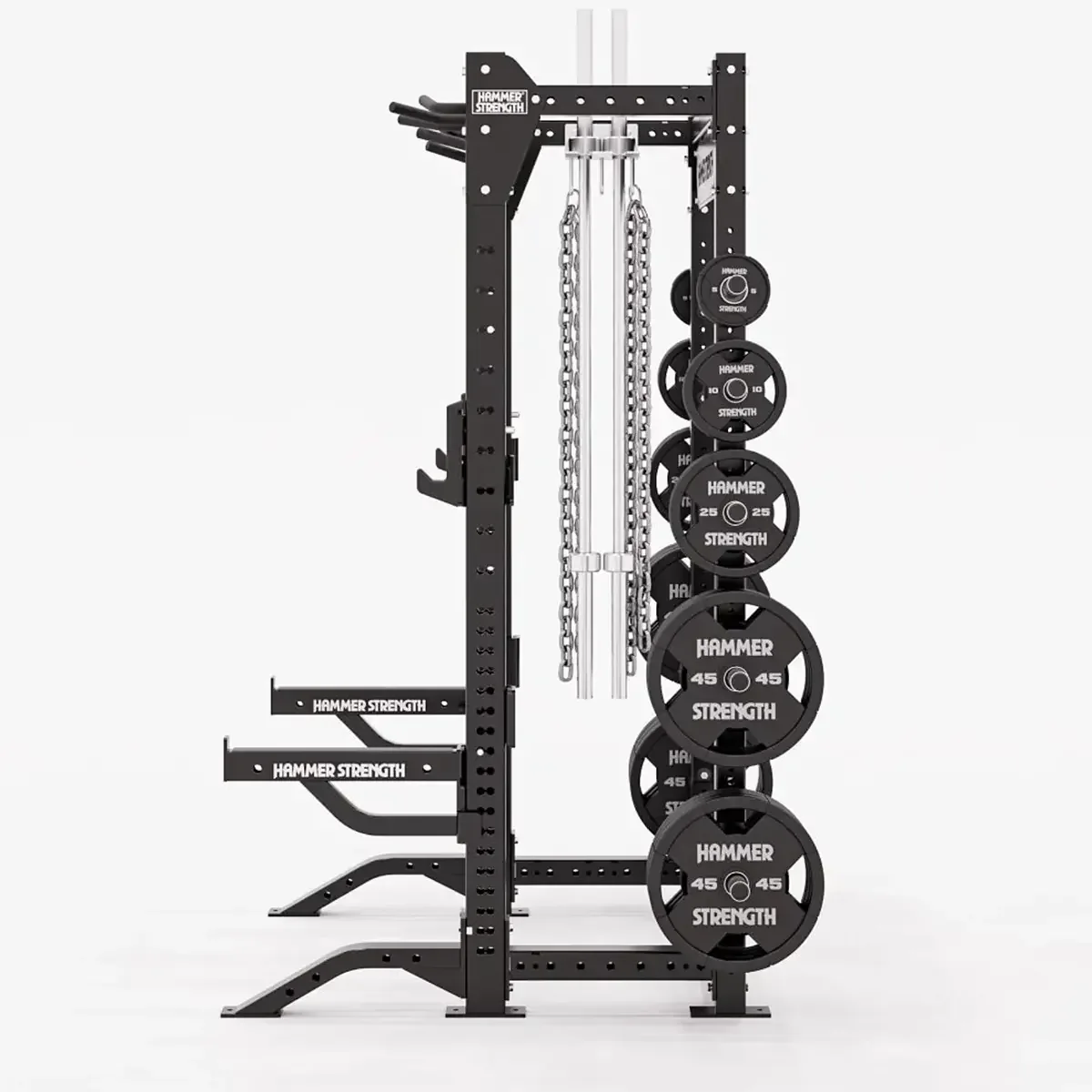 Hammer Strength HD Elite iD Half Rack in a space-efficient training setup