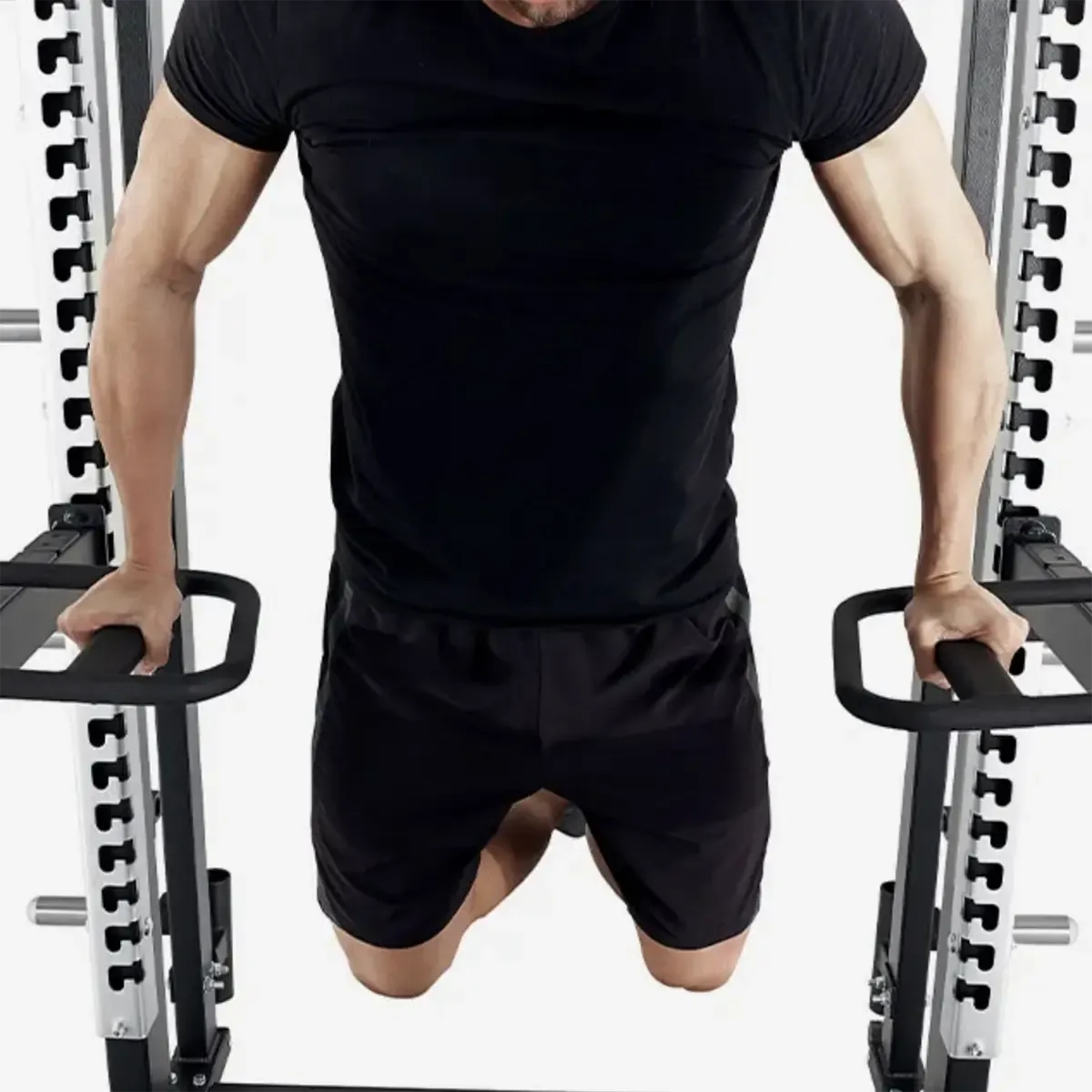 Technogym Olympic strength rack with integrated barbell storage holder