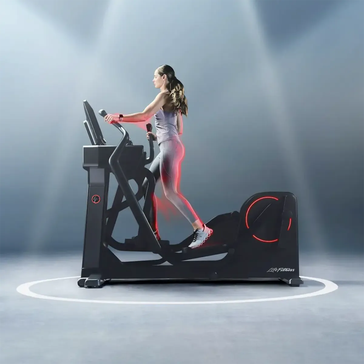 Symbio Incline Elliptical with multi-grip handlebars and FlexForm pedals