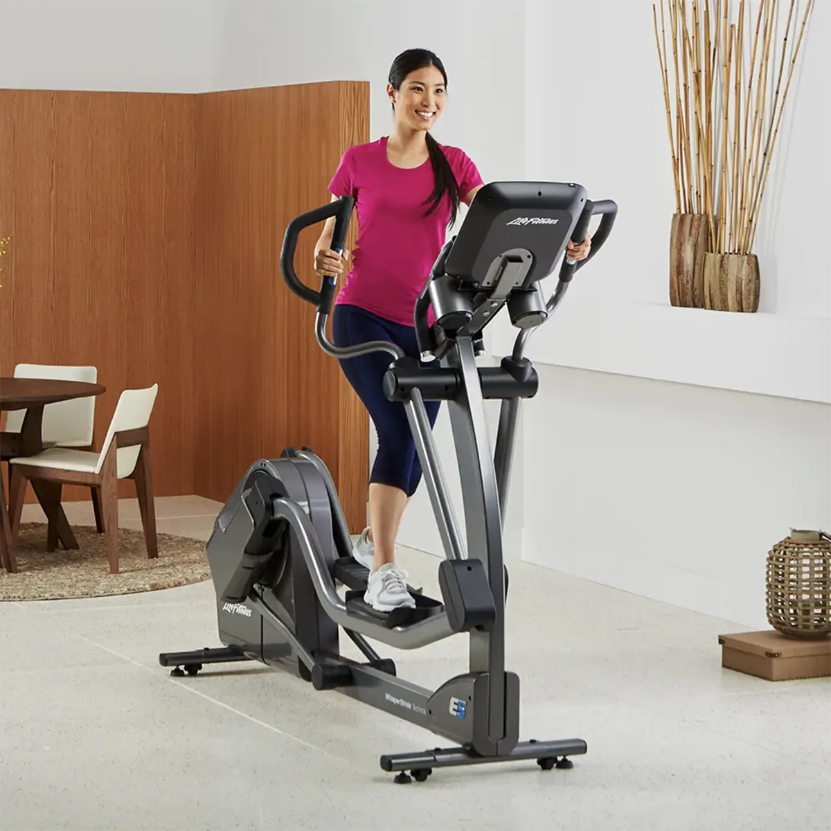 Front view of E5 elliptical with Track Connect 2.0 console