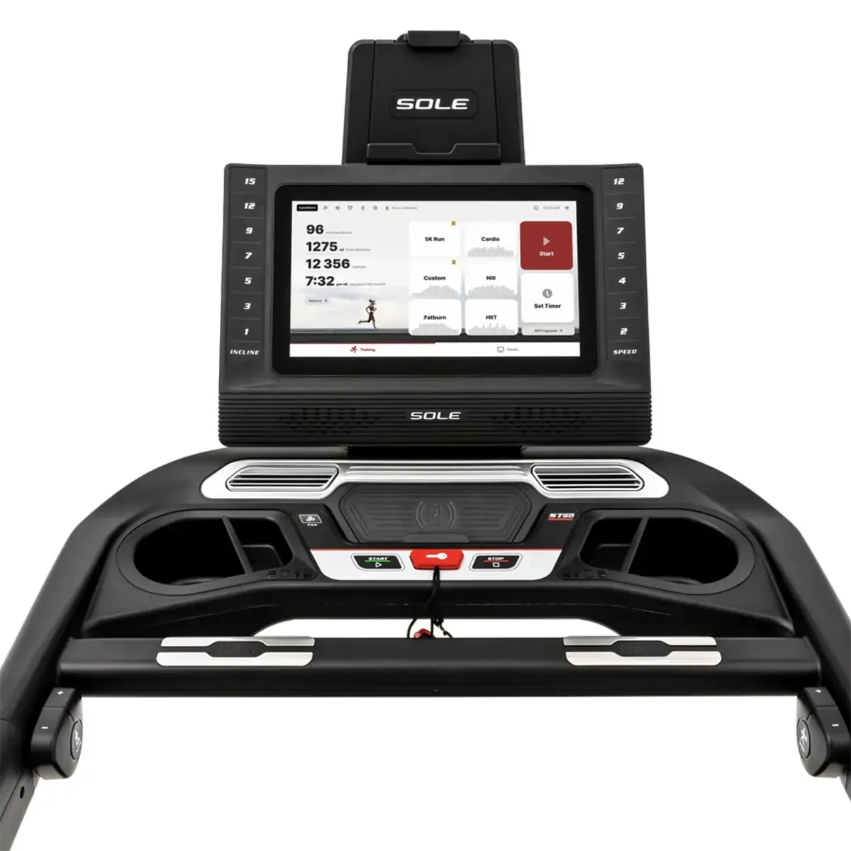 SOLE ST90 Home treadmill with incline controls, wireless charging, and Bluetooth speakers