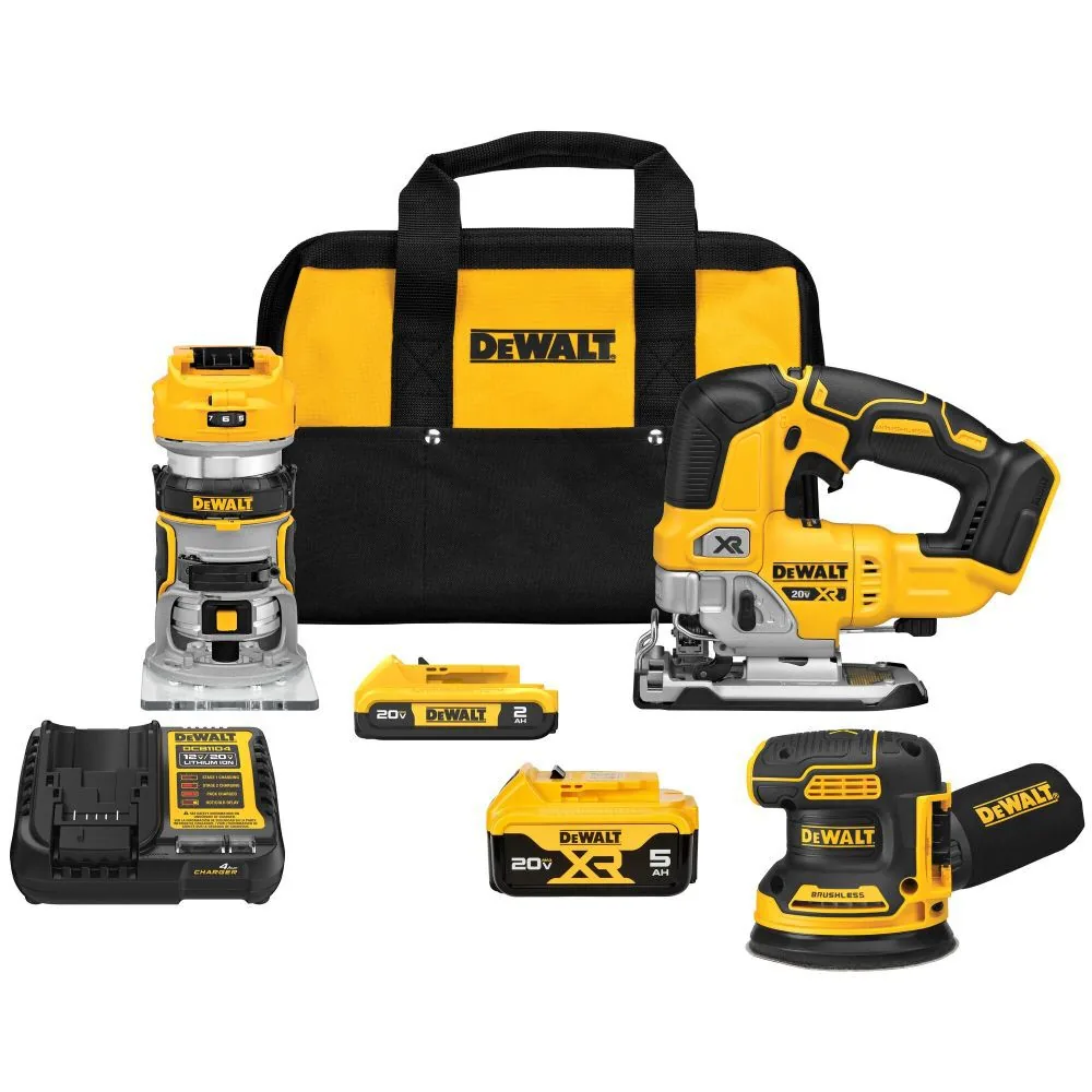 NEW DEWALT 20V MAX XR 3-Tool Woodworking 5.0Ah Combo Kit