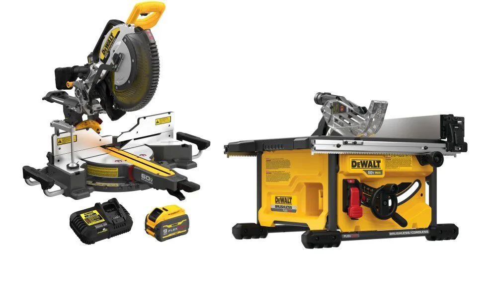 NEW DEWALT 12 Inch 60V Sliding Miter Saw Kit with Flexvolt 60V Max Table Saw, 8-1/4 Inch Bundle