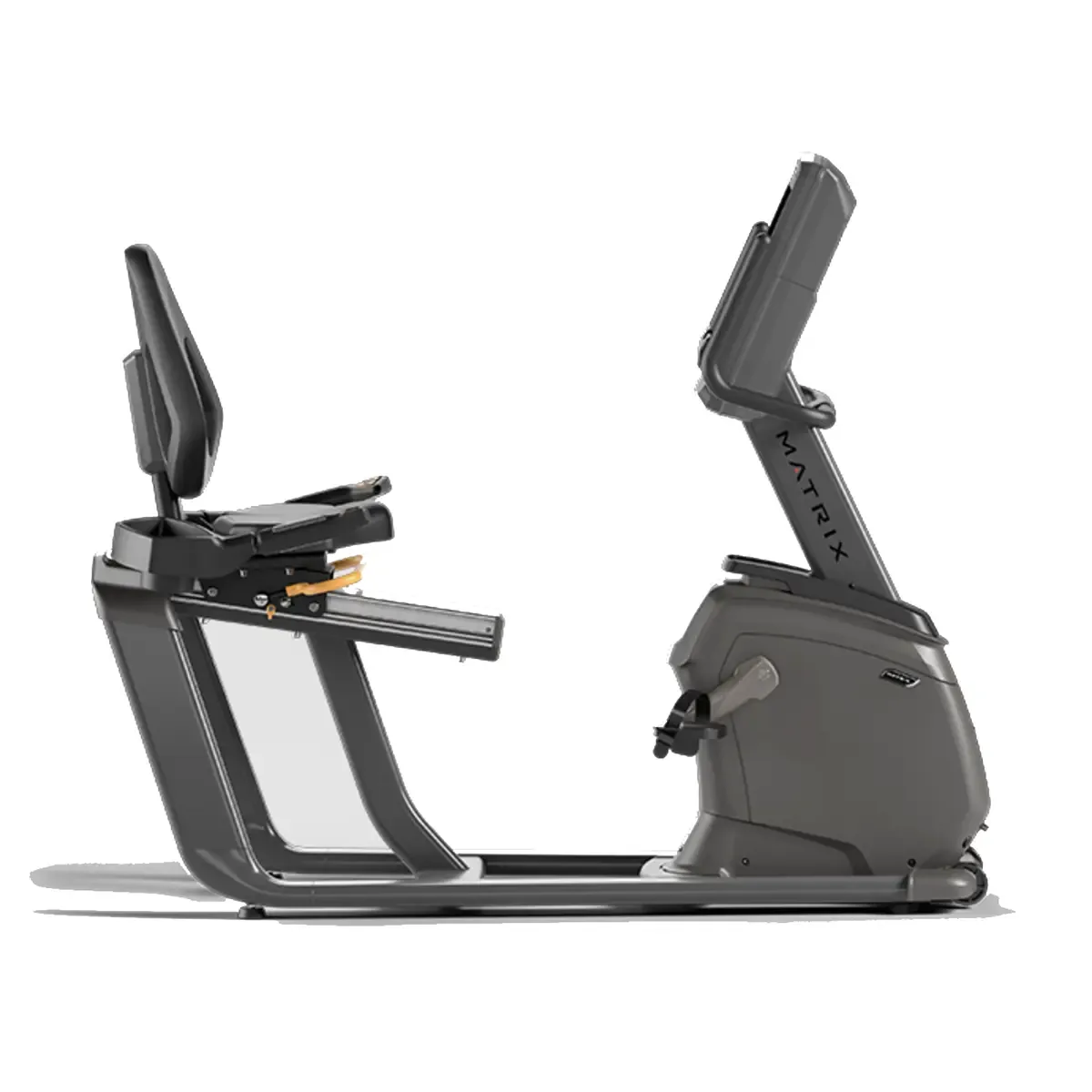 Compact recumbent exercise bike with supportive seat and back pad