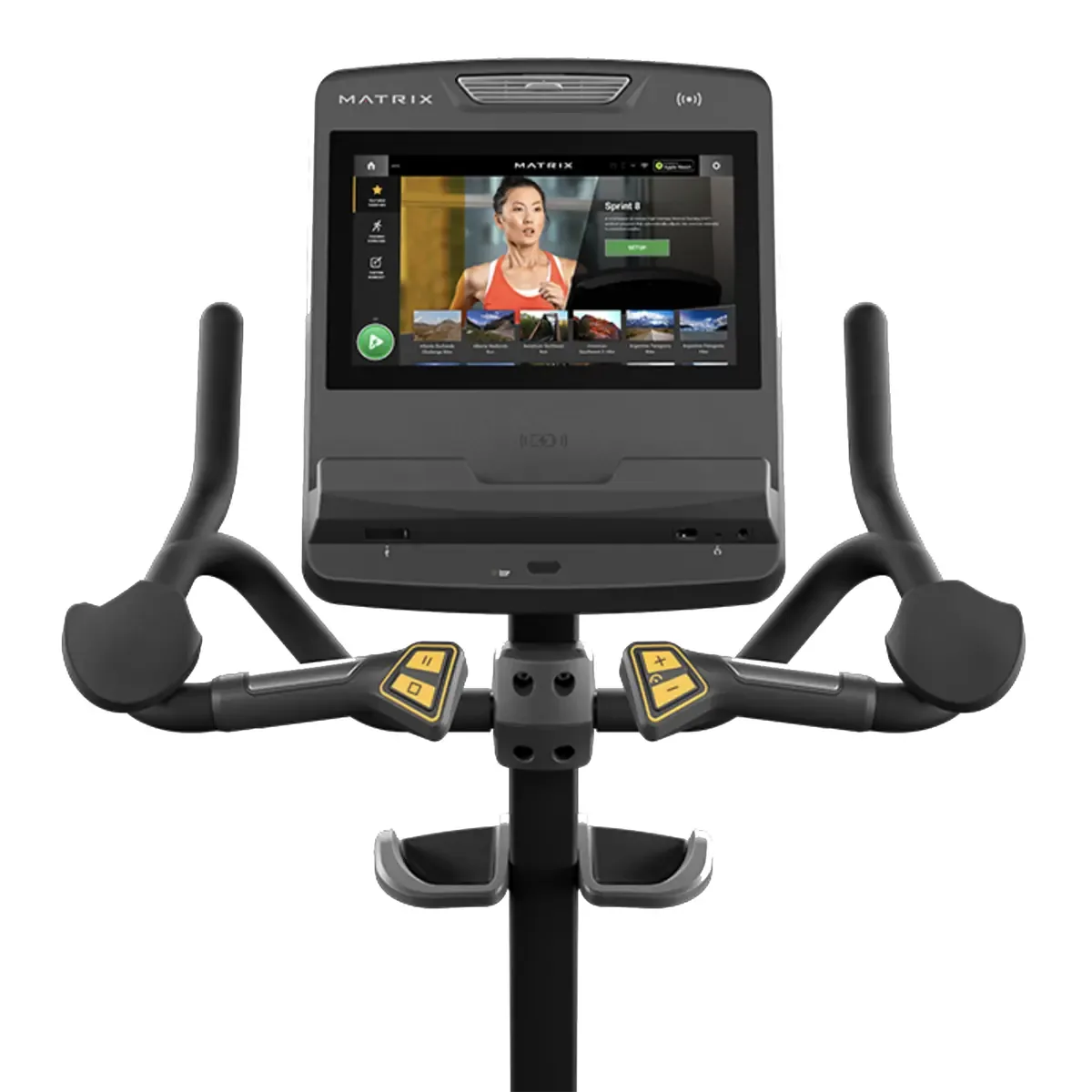 Matrix upright cycle for interactive low-impact cardio workouts
