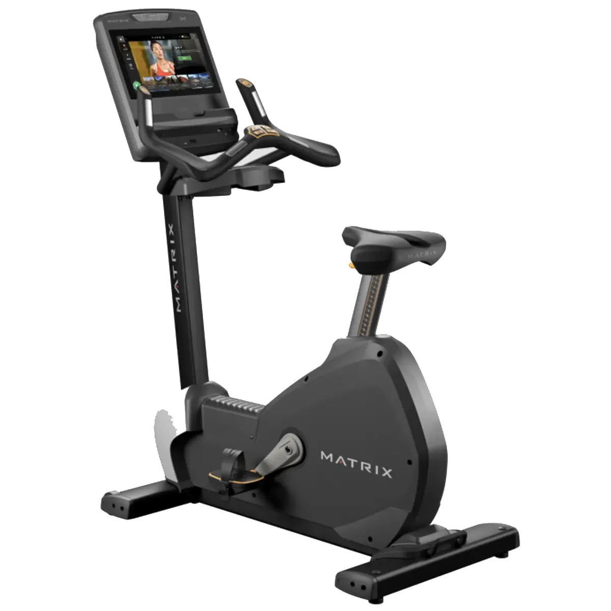 Matrix Performance Touch Upright Cycle with touchscreen console in commercial gym