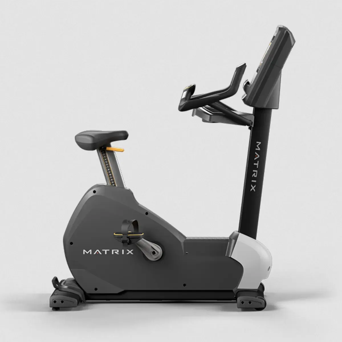 Matrix upright exercise bike with touchscreen and racing-style handlebars