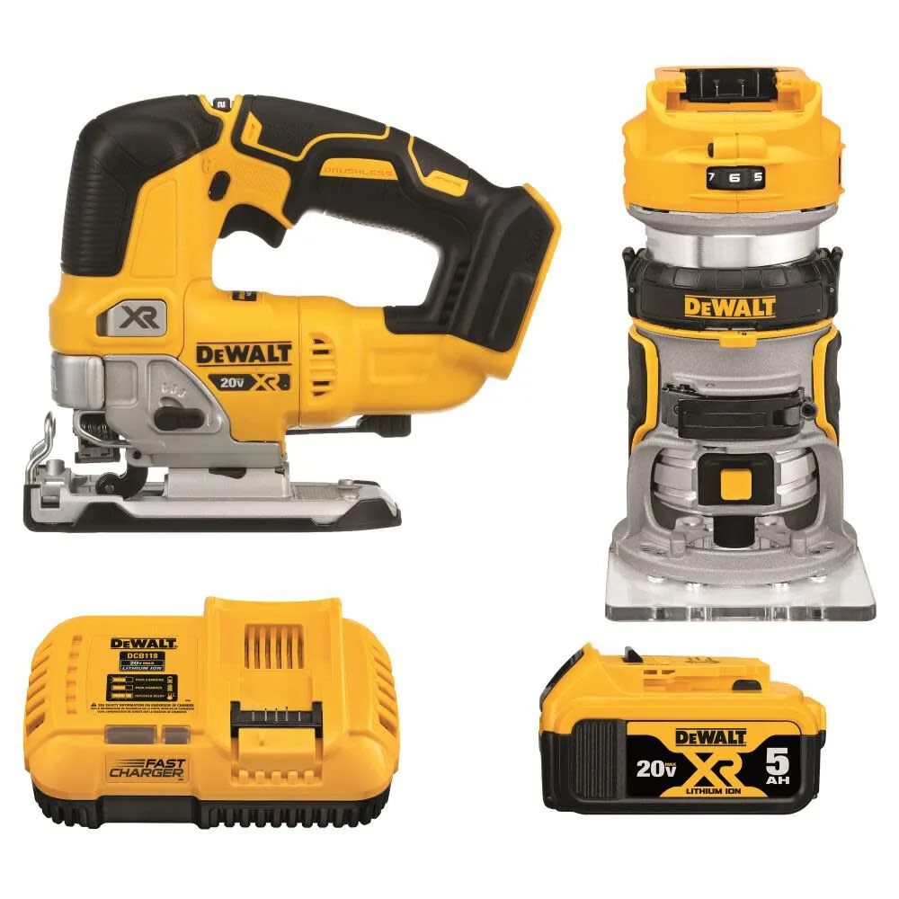 NEW DEWALT 20V MAX XR 2 Tool Woodworking Kit Router & Jig Saw
