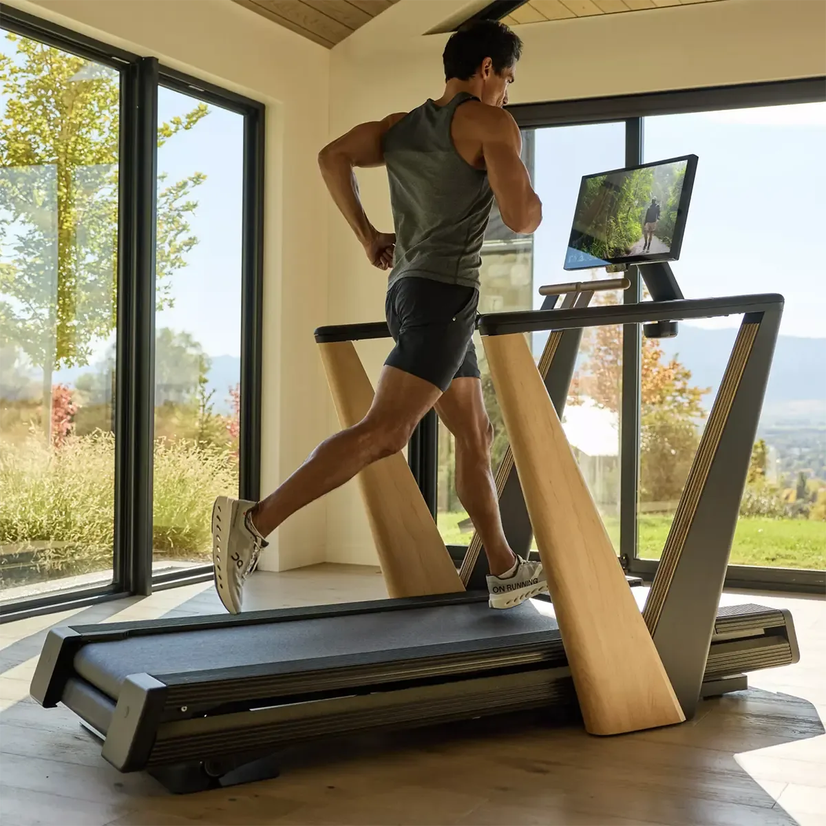 NordicTrack luxury treadmill with premium wood and brass design