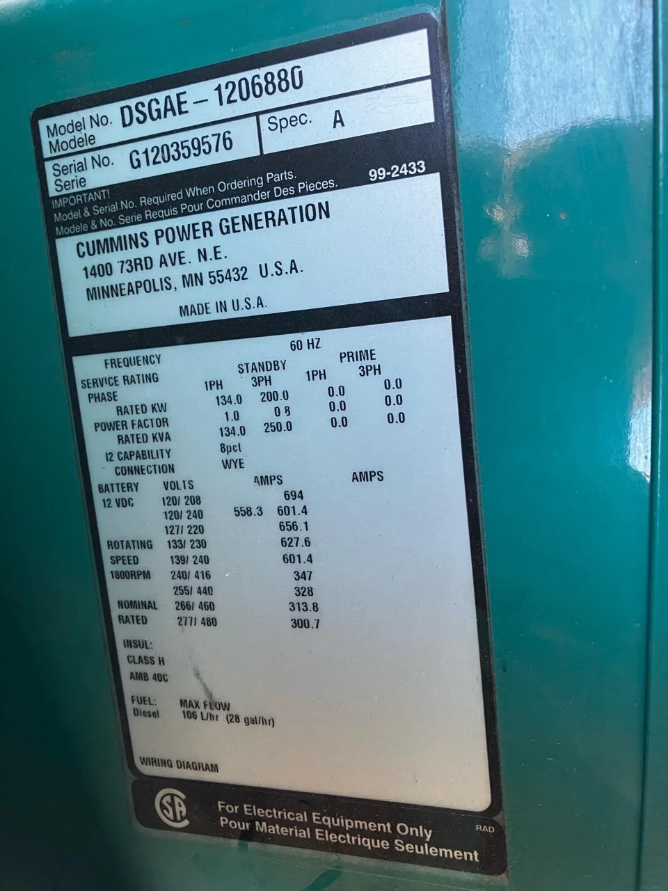 Cummins DSGAE QSB7 – 200KW Tier 3 Diesel Generator Set
