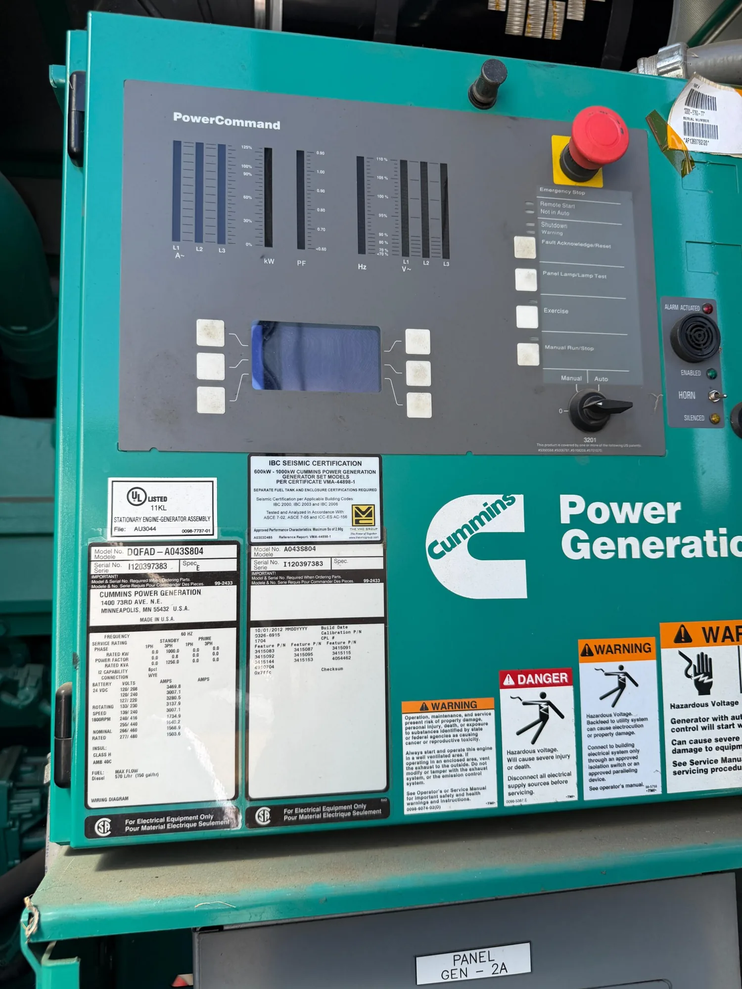 Cummins DQFAD / QST30 – 1000KW Tier 2 Diesel Generator Sets (2 Available)