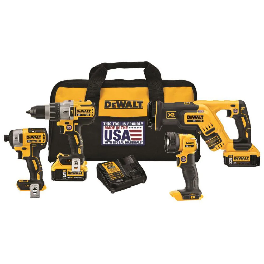 NEW DEWALT 20 V MAX XR Lithium Ion 4-Tool Combo Kit